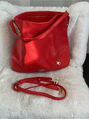 Coach True Red Scout Exterior Zip Pocket Hobo Bag With Removable Strap